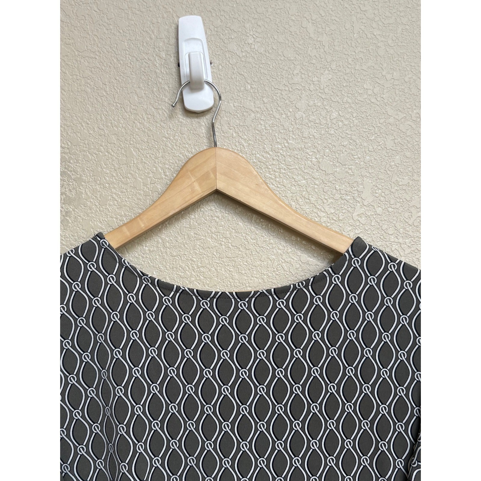 Ann Taylor Factory Gray White Geometric Link Print Flutter Sleeve Midi Dress XL