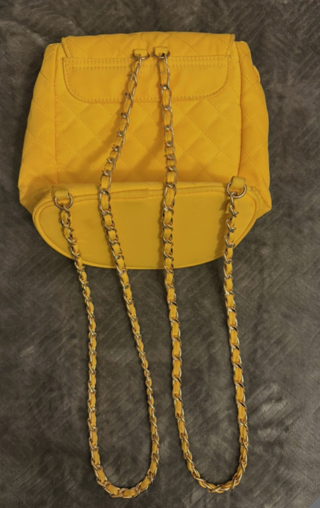 Forever 21 Yellow Quilted Mini Backpack Gold Chain Straps Turn Lock Closure