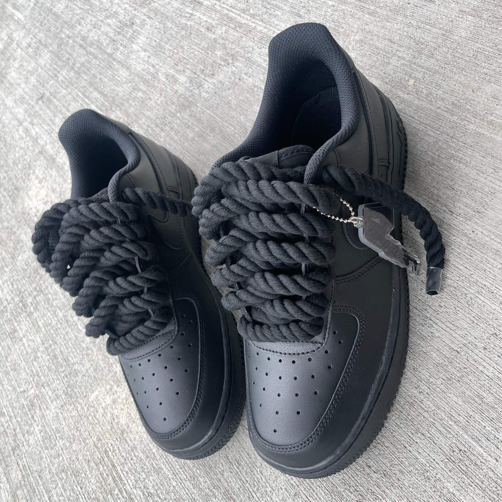 Custom Nike Air Force 1 Black with Chunky Rope Laces AF1 and Hangtag