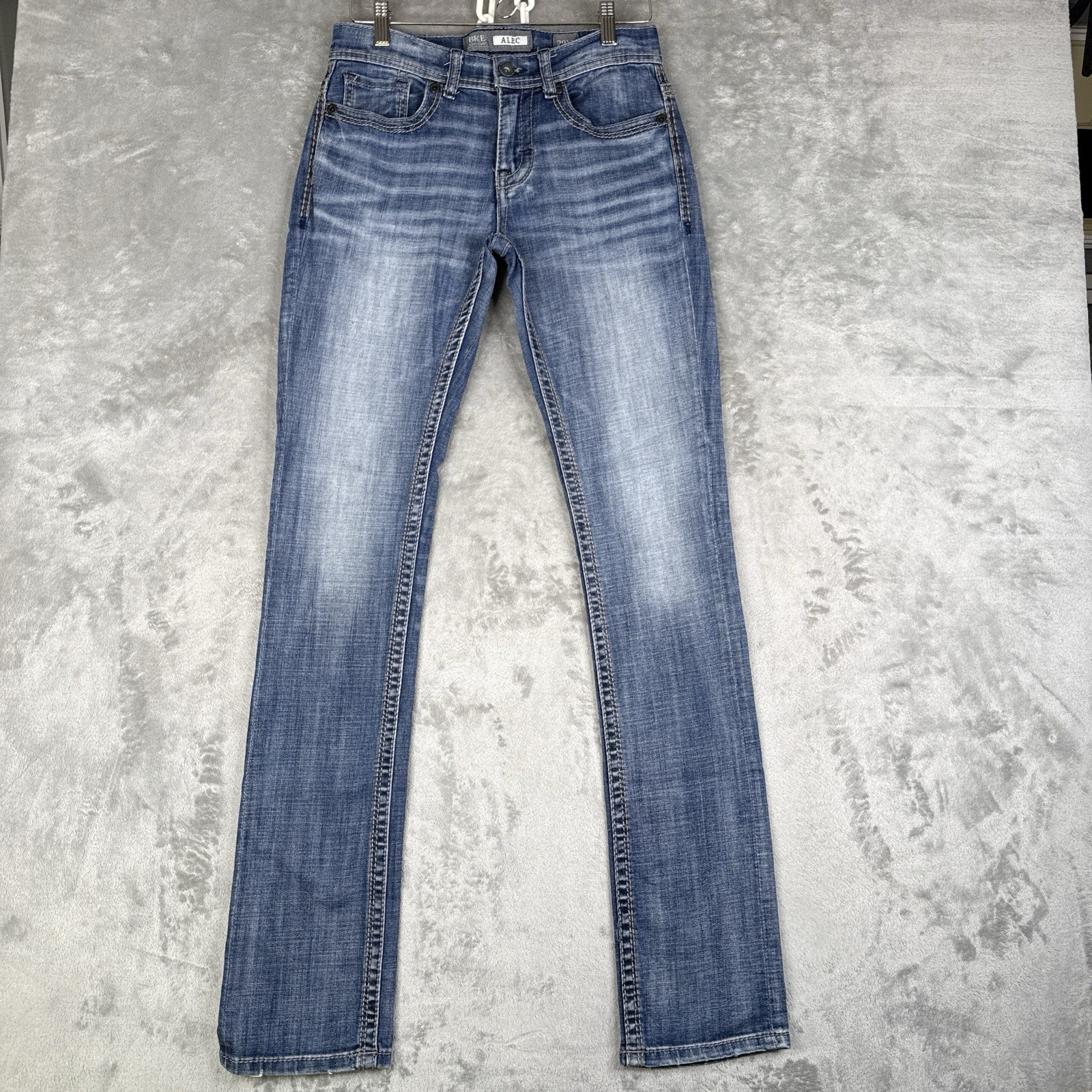 BKE Alec Jeans Men 28×34 Blue Straight Medium Wash Denim Low Rise Distressed EUC