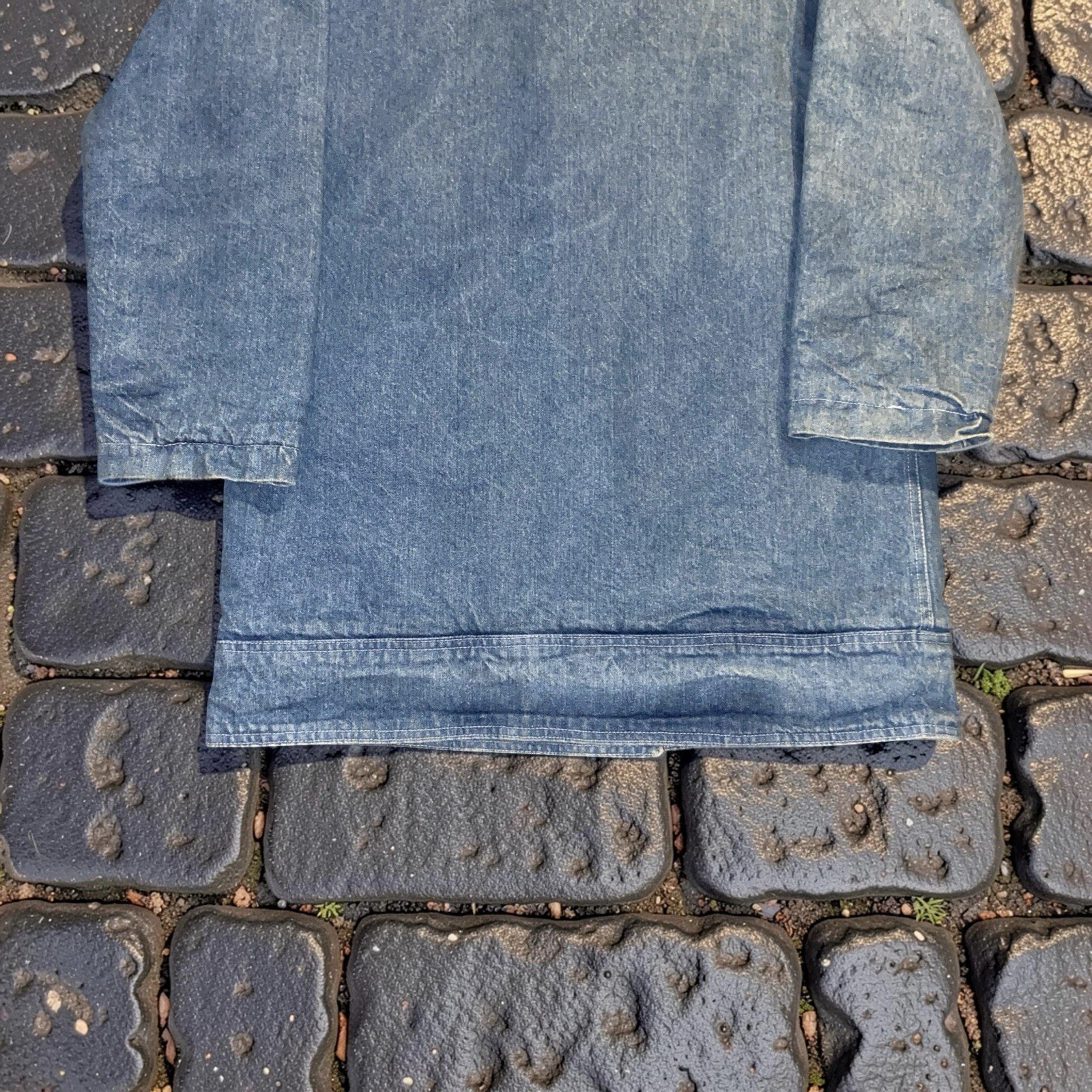 Vintage 90s Denim Duffle Coat Toggle Jacket Sherpa Lined Size M Made in USA