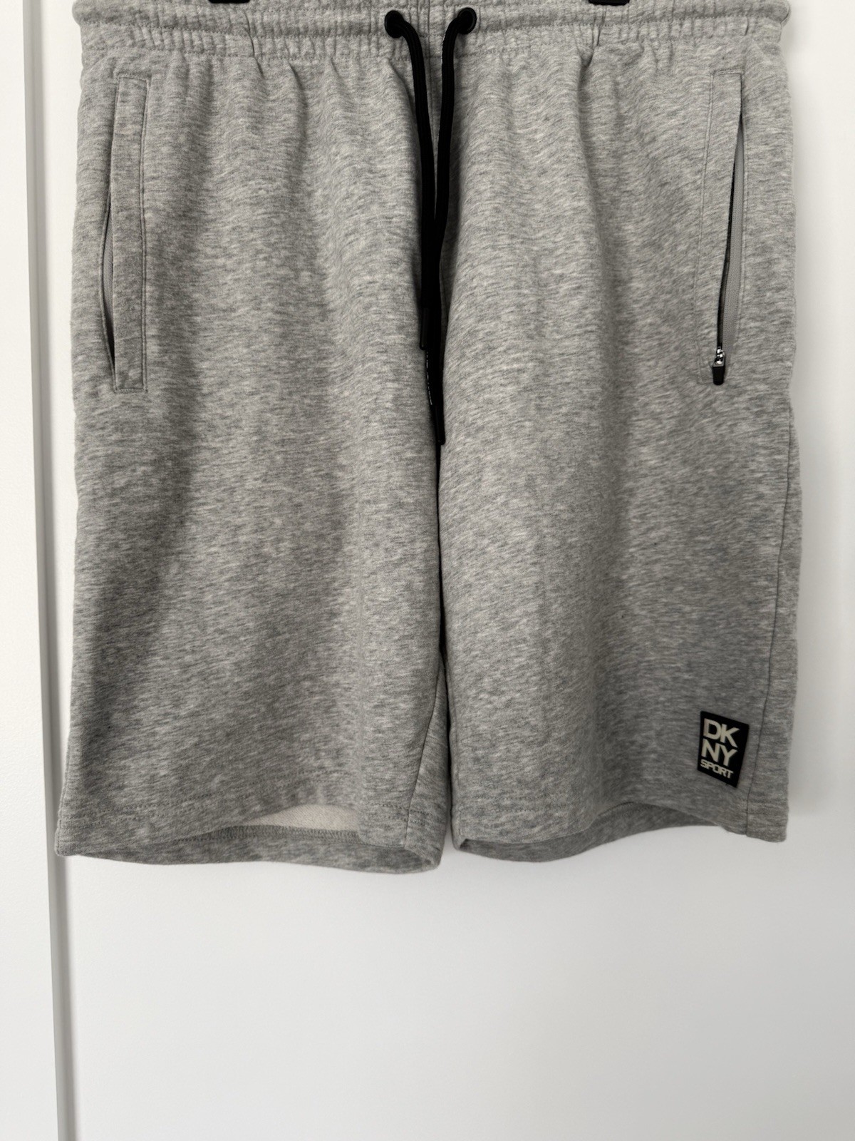 DKNY Sport Mens Grey Sweat Shorts Feature Black Drawstring Logo Patch Size L