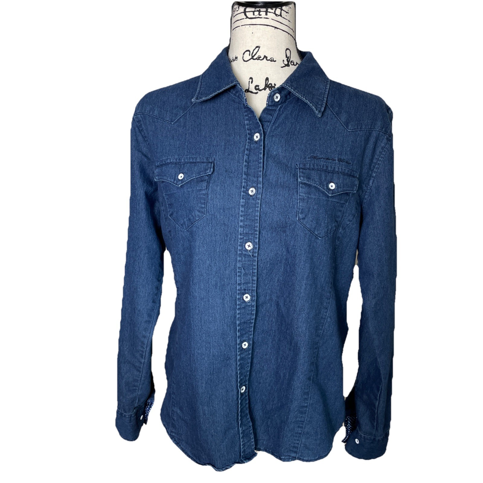 Mountain Horse Women’s Button Up Soft Denim Shirt Long Sleeve Equestrian Size LG