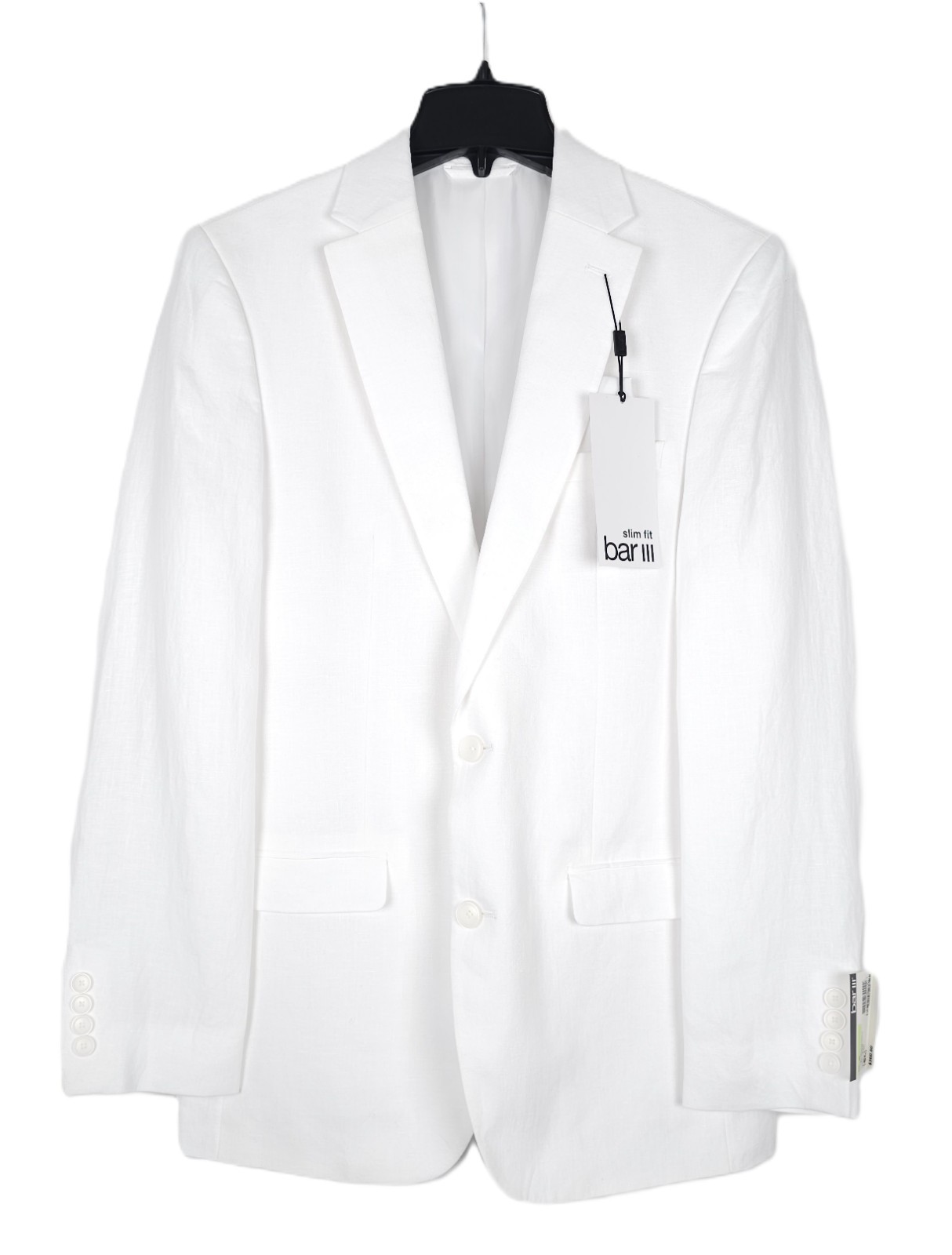 Bar III Mens Slim Fit Linen Sport Coat Blazer 40L White Solid NWT