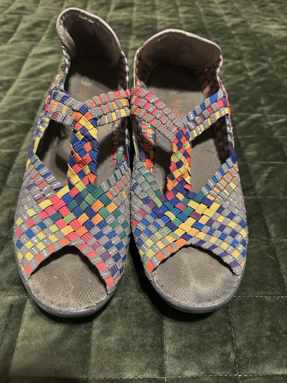 Baretraps Women’s Multicolor Gray Woven Strappy Wedge Slip On Sandals 10