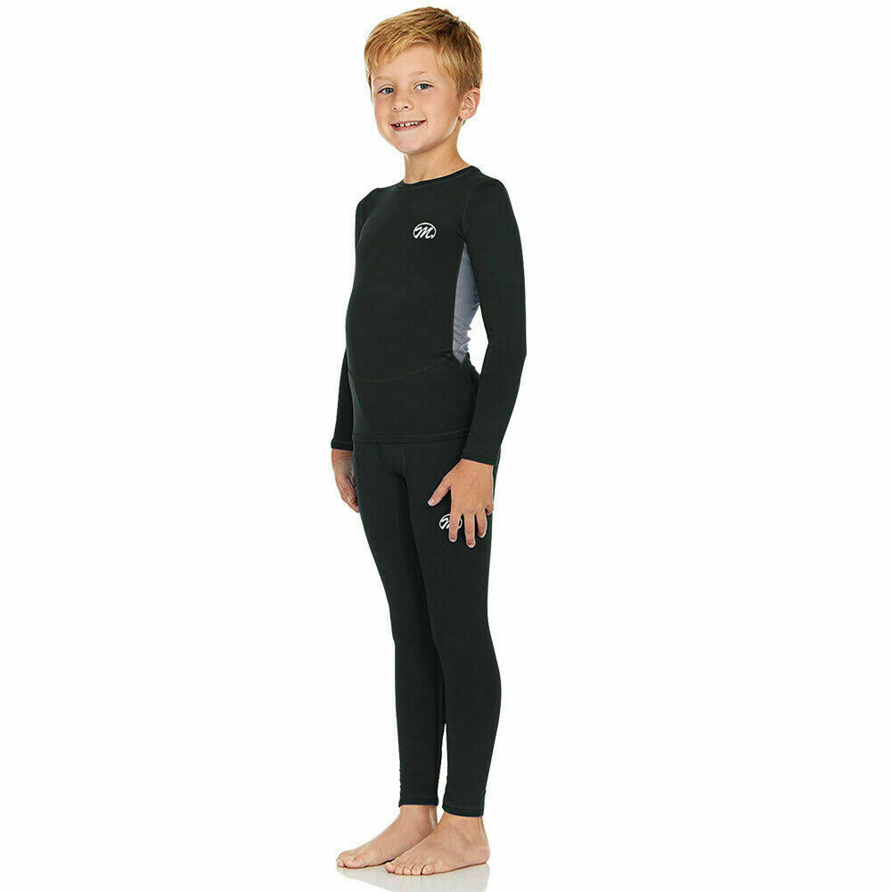 Boy’s Winter Fleece Lined Thermal Underwear Set Long Johns Top Bottom Soft Warm