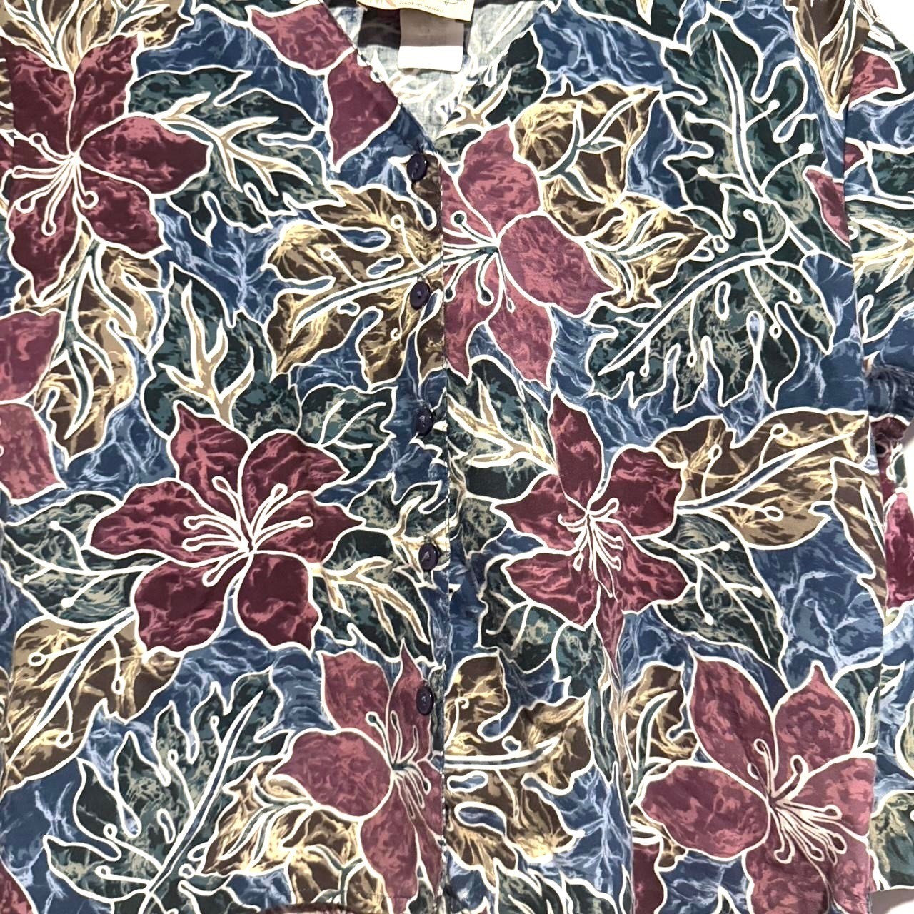 Hilo Hattie Vintage Hawaiian Floral 2 Piece Set Top and Shorts Purple Teal XL