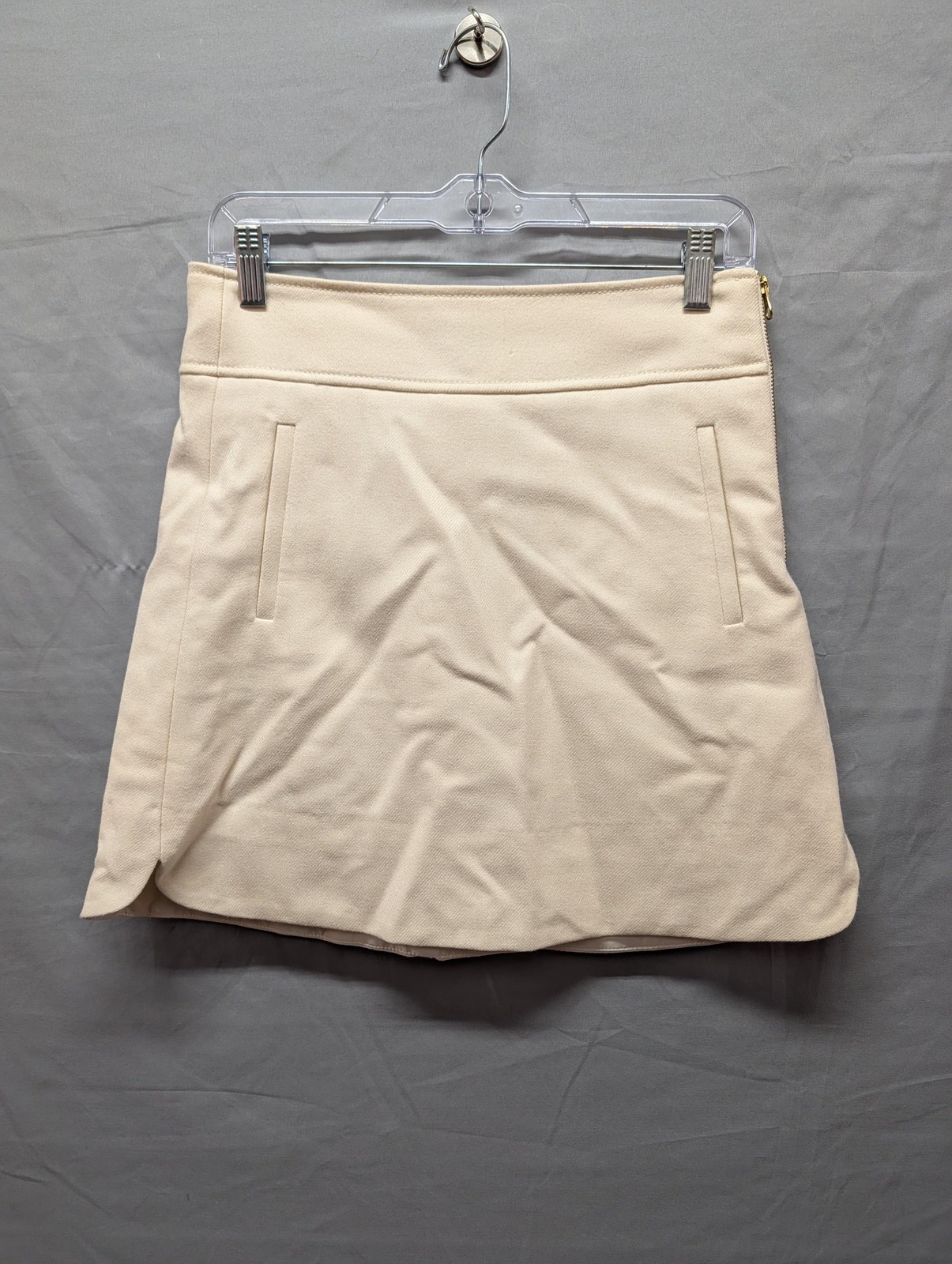 J Crew Skirt Womens 2 Beige Mini A-Line Side Zip Lined Front Welt Pockets YKK