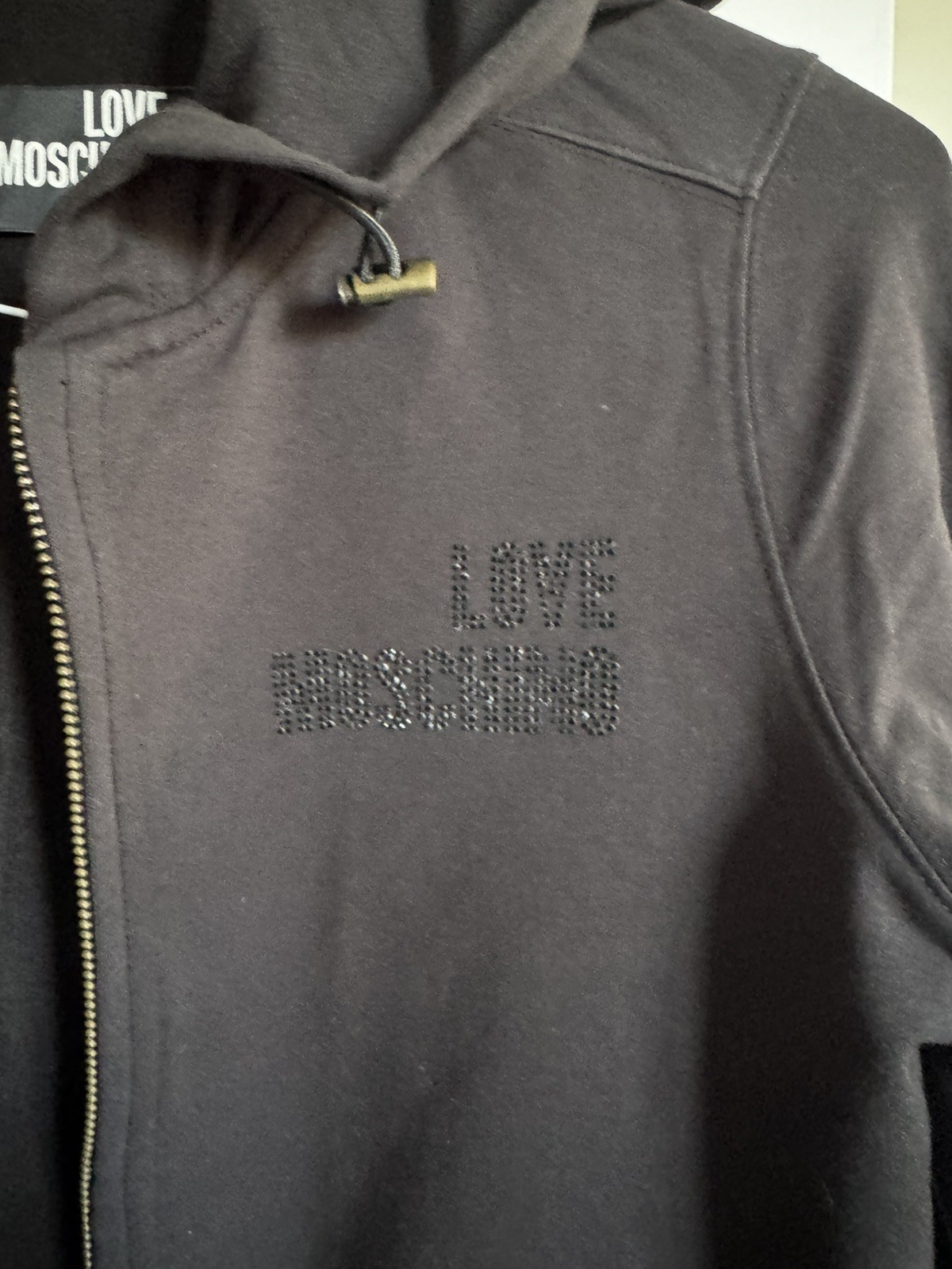 Black Love Moschino bedazzled branded tracksuit lounge set
