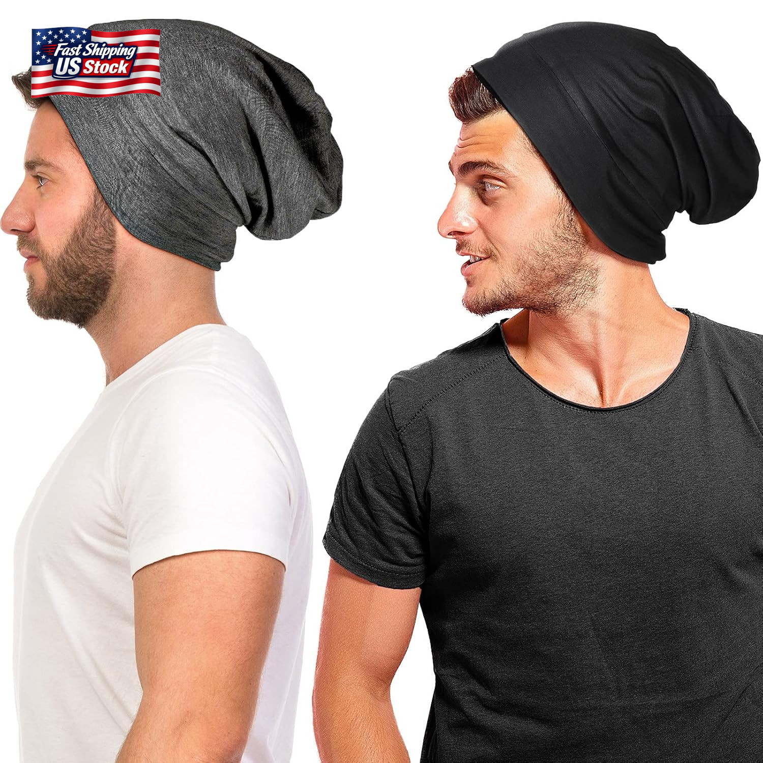 Geyoga 2 Pcs Silk Satin Bonnet for Sleeping Men Silk Satin Beanie with Adjustabl