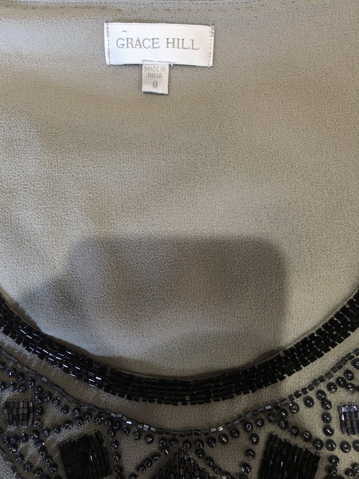 Grace Hill Designer Art Deco Vintage Retro Party Sequins Grey Black Top Size 8