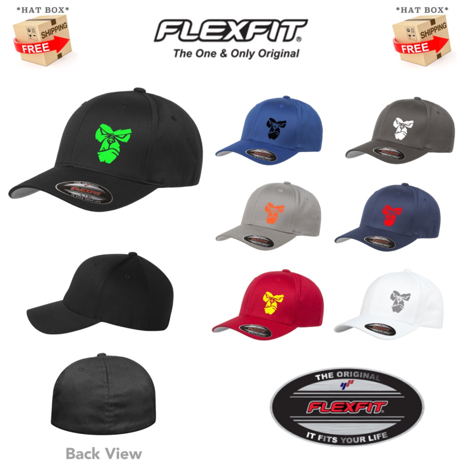 GORILLA HEAD COOL ANGRY FLEXFIT 6277 HAT *FREE SHIPPING in BOX*
