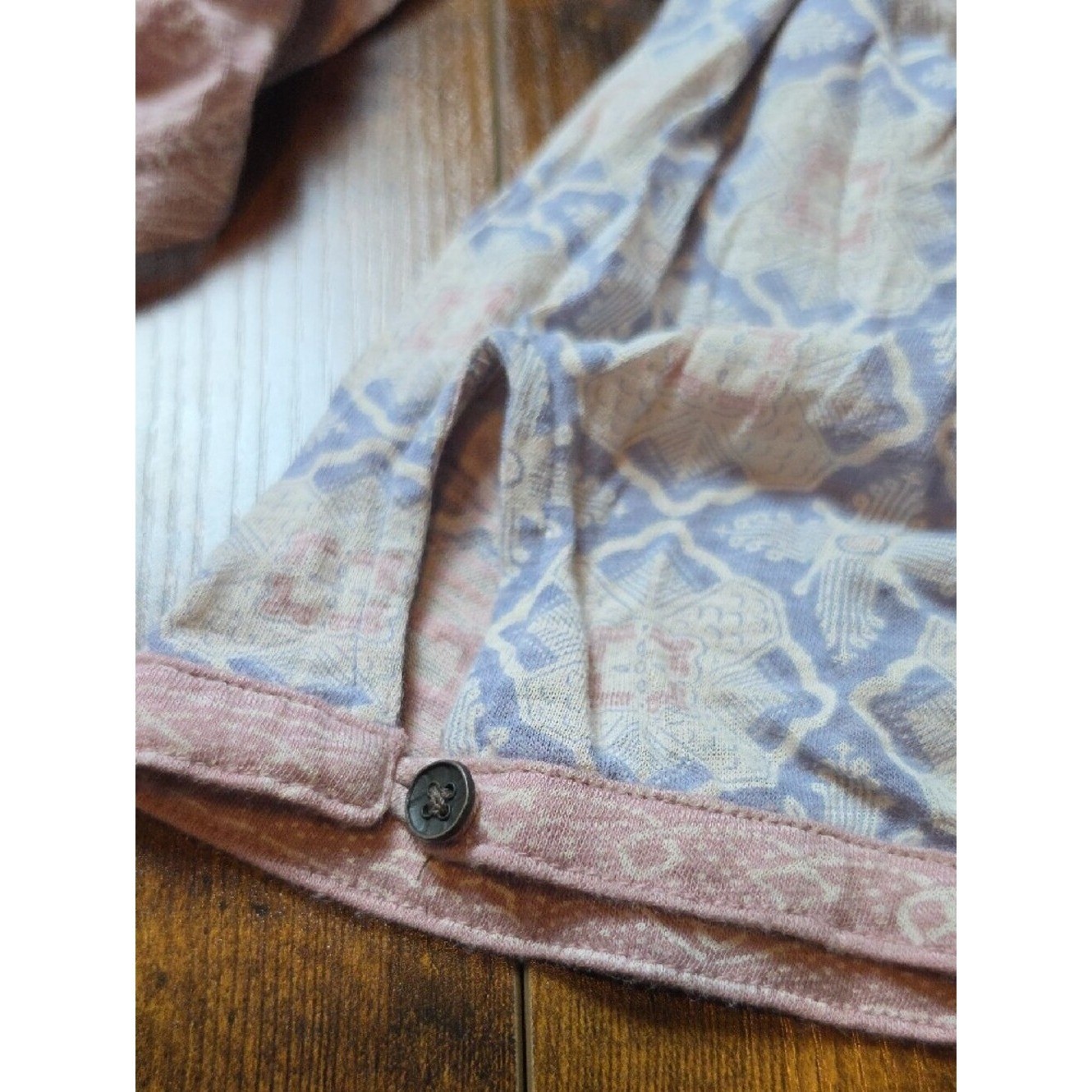 LUCKY BRAND | Boho Print Cotton Modal Peasant Tee Tunic Dusty Blue Pink Top | 1X