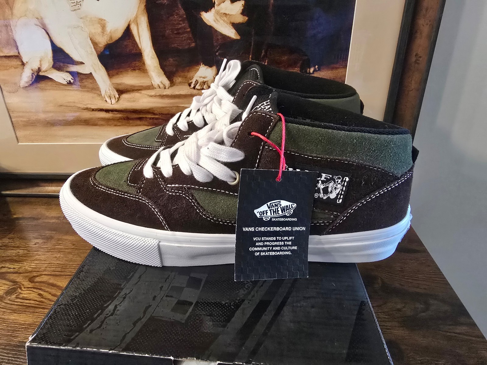 Vans Checkerboard Union VCU Skate Half Cab 92 Shoes Dark Brown Green Mens Size 9