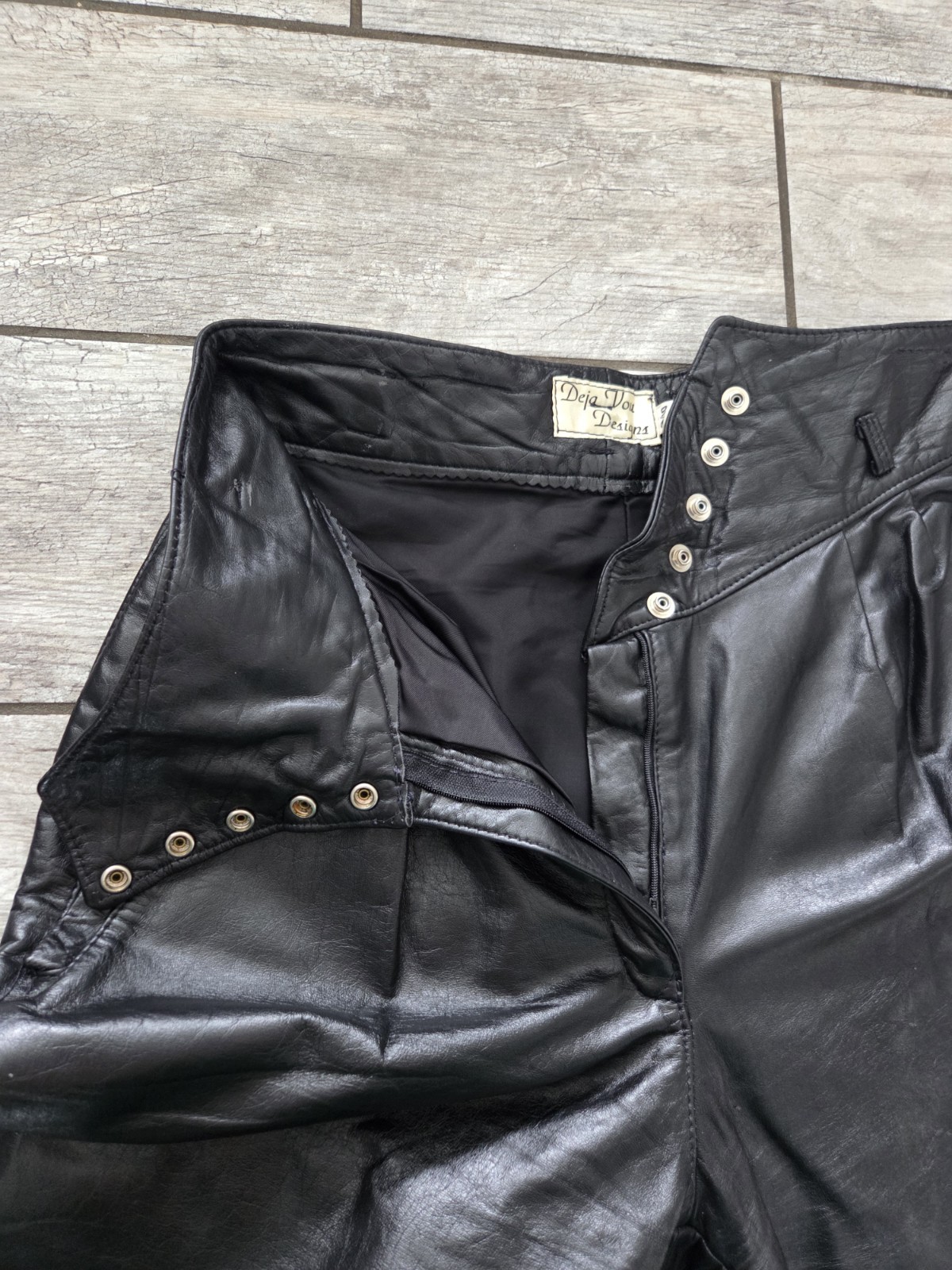 Vintage Deja Vou Designs High-waisted Black Leather Pants Womens M Biker Western