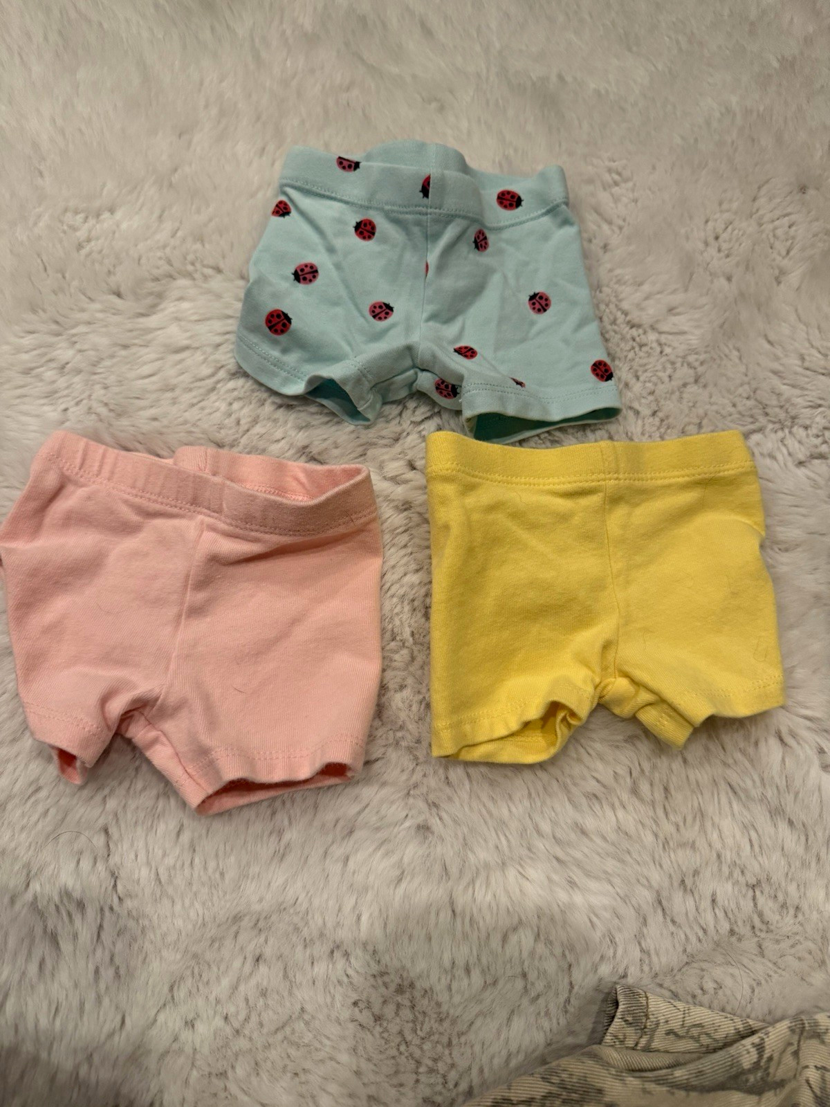 Wonder Nation Girls 0-3M Shorts 3 Pack Pull On Elastic Waist Ladybug Print
