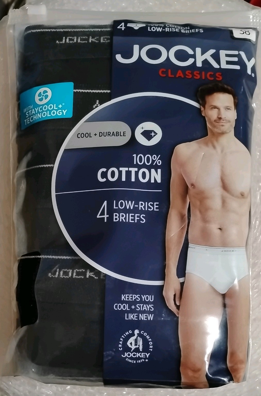 Jockey Classics 4 Low Rise Briefs 38 100% cotton NEW ALL Black Stay Cool Y Front