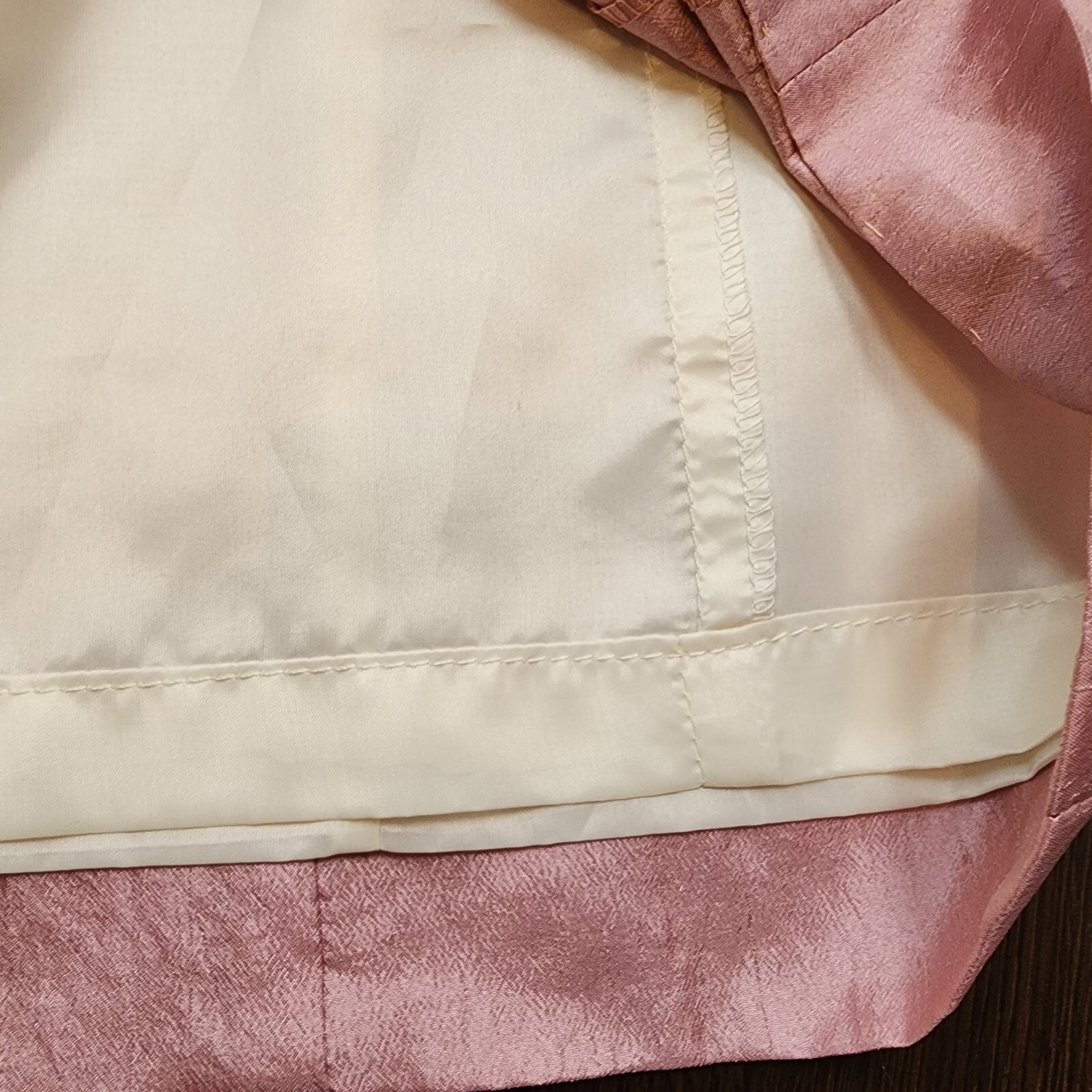 Vintage 90s Pink Silk Satin Rosebud Dress Strapless Ivory Ribbons Homemade ~M