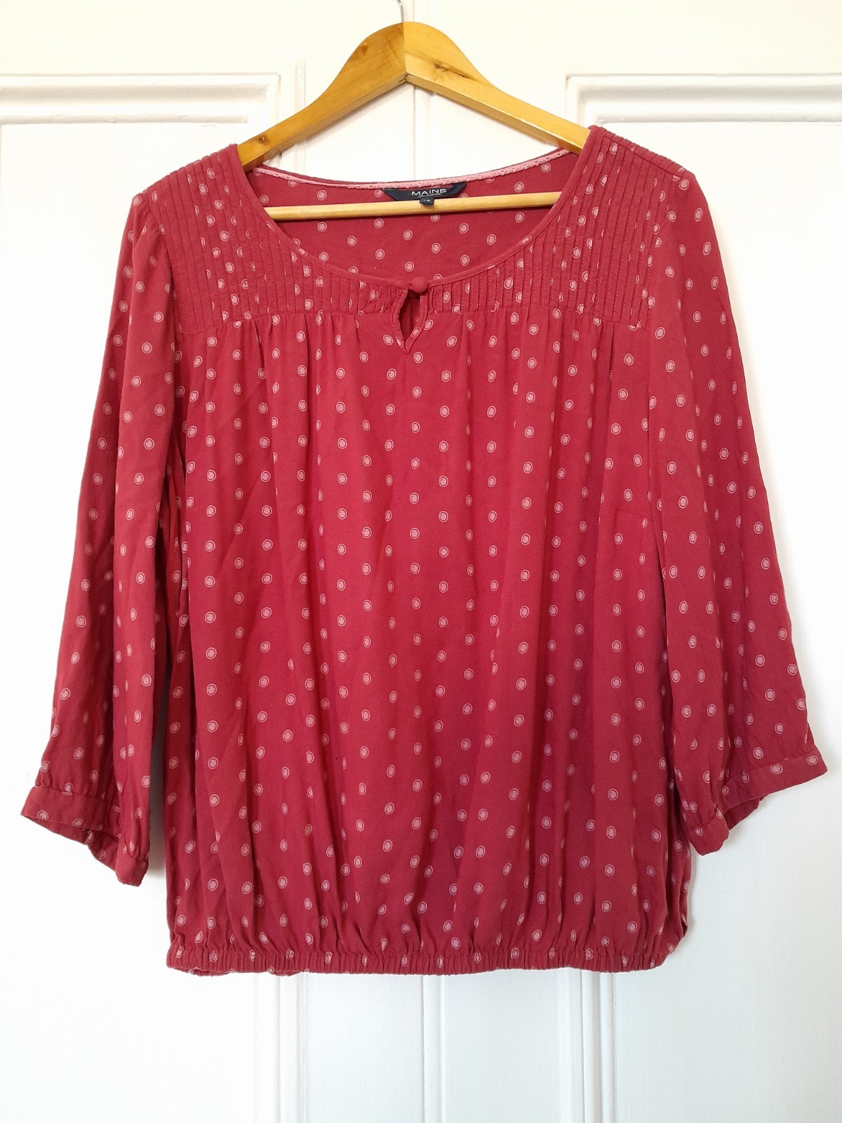 Maine Debenhams 3/4 Sleeve Raspberry Red Polka Dot Loose Fit Top size 18