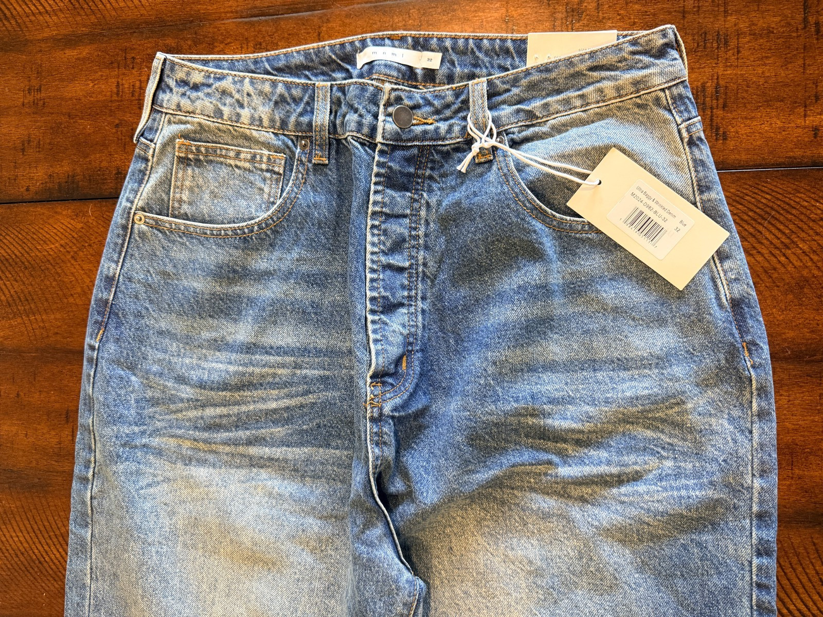 MNML Mens ULtra Baggy & Wrinkled Denim – Blue, Size 32