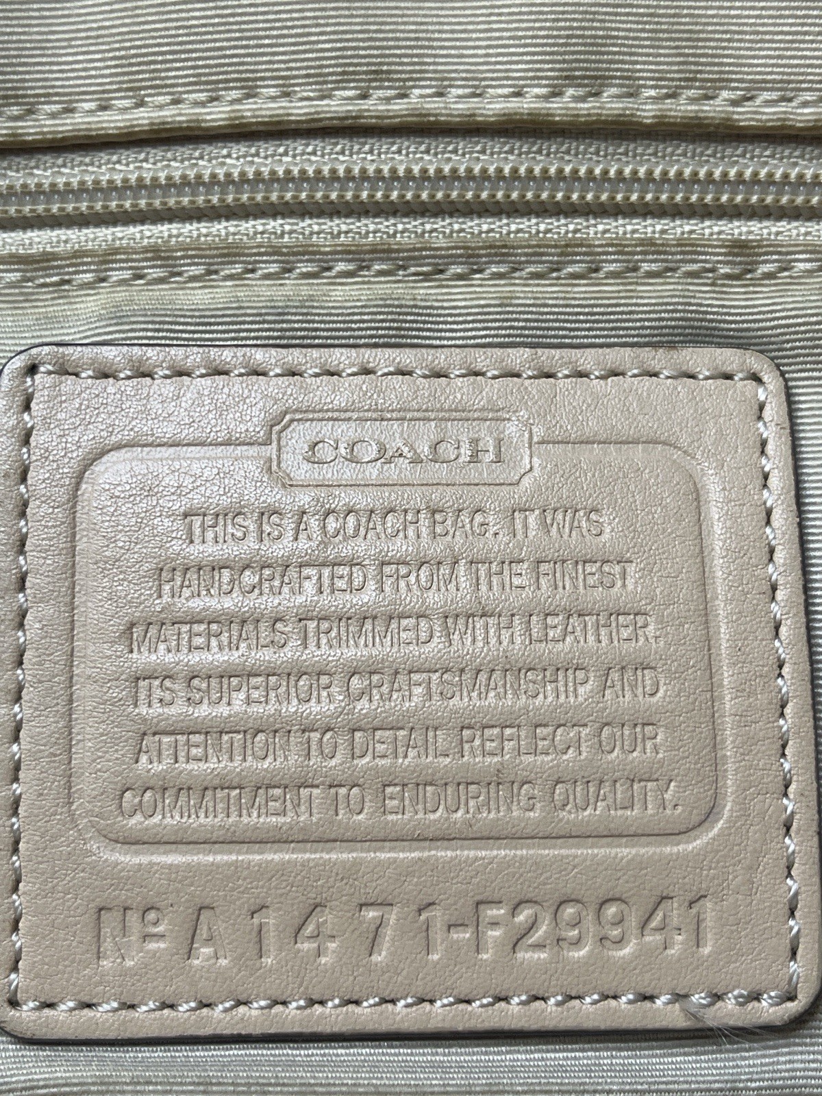 Coach Signature Monogram Crescent Shoulder Bag Beige/Green Stripe Zip Silver