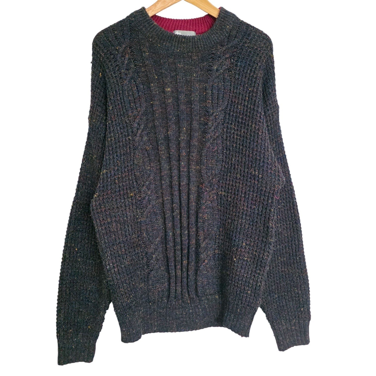 Vintage Eaton Dark Rainbow Nep Sweater Leather Elbow Patches Mens XL