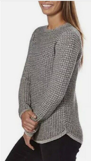 Jeanne Pierre Women’s Crewneck Pullover Knit Sweater (Grey Combo L)NWT