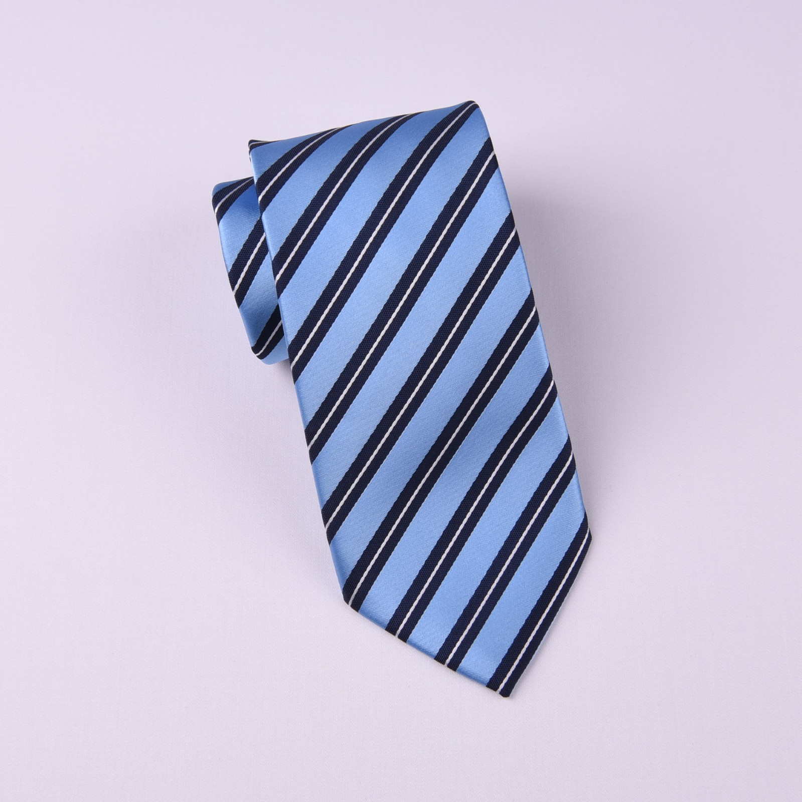 Stylish Blue Striped Necktie Classic Width Fit 8cm Tie Woven Luxury 3.15 Wide GQ