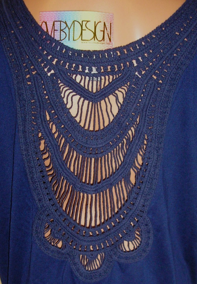 Love By Design Dark Blue Pocket Front Crochet Back Top, Large NEW NWT
