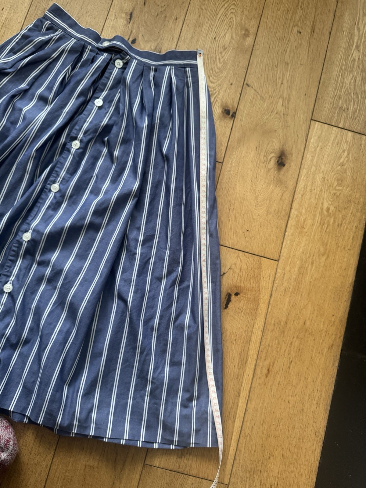 Vintage J.G. Hook Blue & White Stripe Button Front Midi Skirt UK 8 100% Cotton