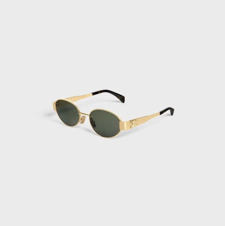 Celine CL40235U 30N Triomphe Metal Oval Sunglasses Gold Green Lens