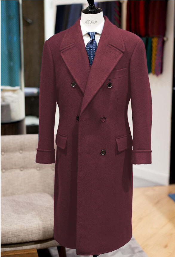 Wool Men’s Long Overcoat Double Breasted Peak Lapel Formal Business Outdoor Coat
