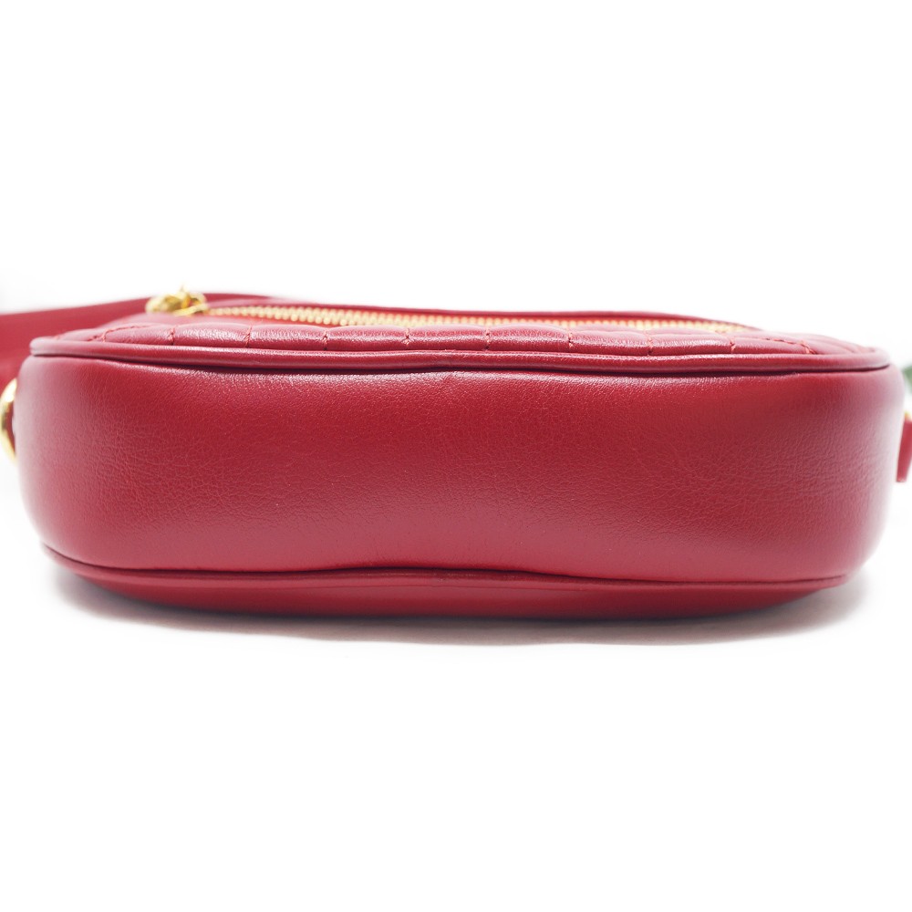 CELINE Red Leather Shoulder Bag with C Charm Gold Hardware #M-4080