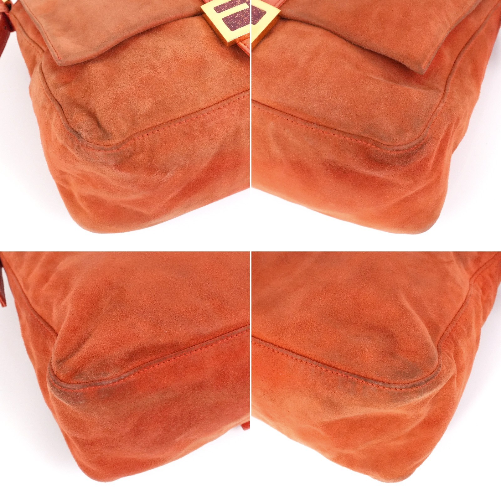 FENDI Gold FF Logo Mamma Baguette 26325 Shoulder Bag Orange Auth #58372A