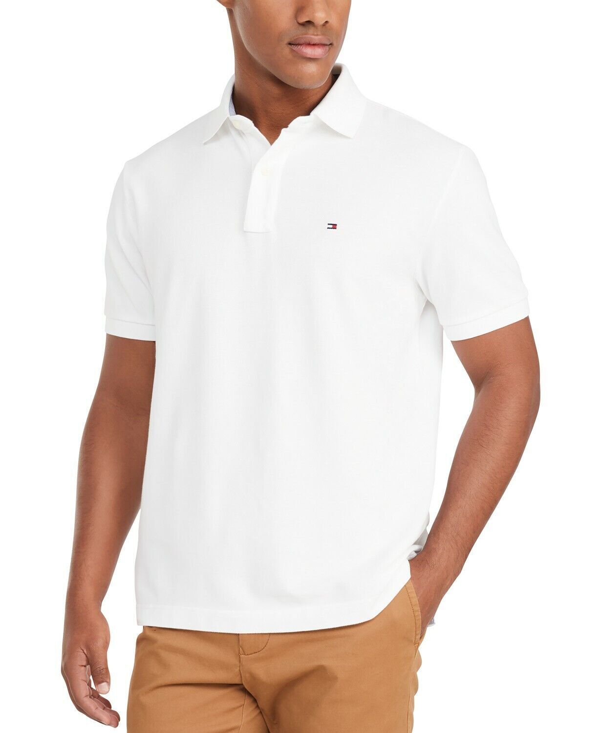 Tommy Hilfiger Men’s THFLEX Regular Fit Solid Short Sleeve Mesh Polo Shirt White