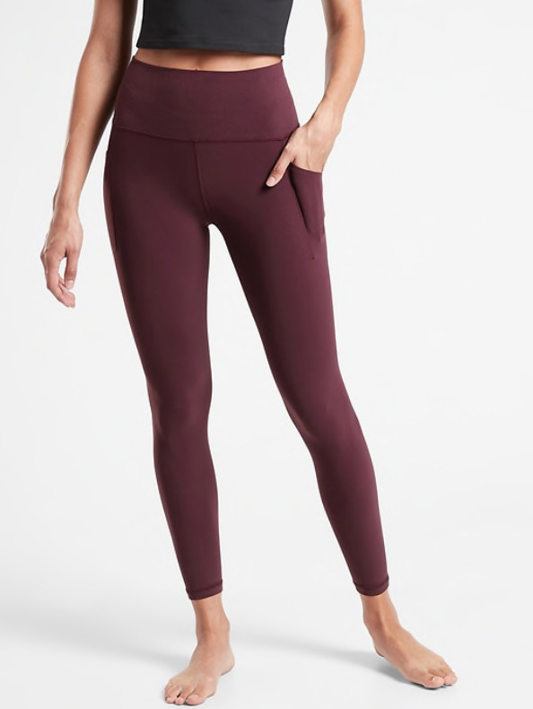Athleta S SMALL Salutation Stash 7/8 Tight Leggings, Spiced Cabernet Pockets NWT