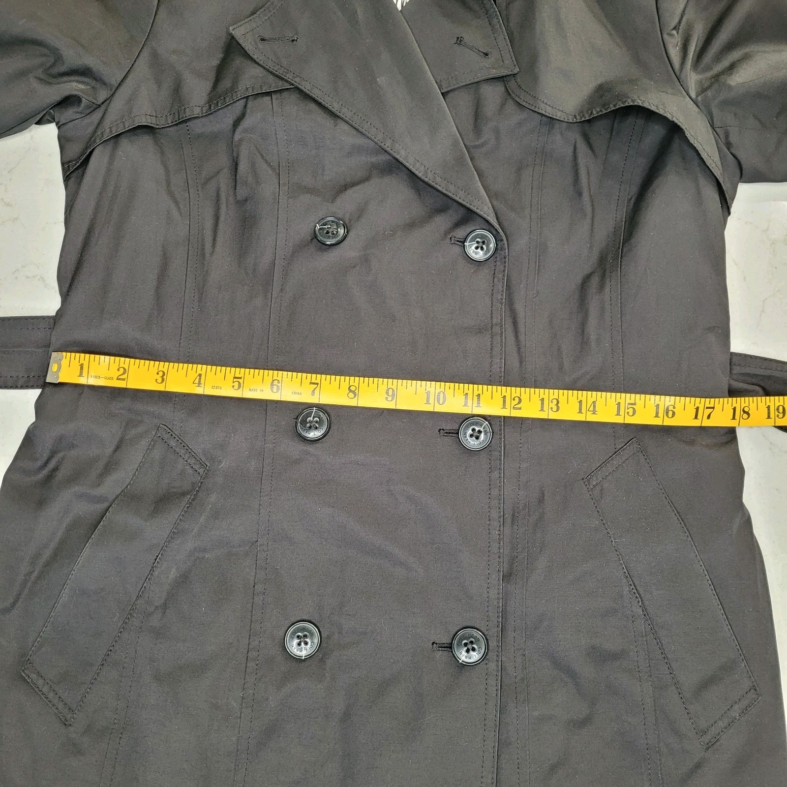 Cole Haan Women’s Black Double Breasted Trench Coat w/Belt Size M