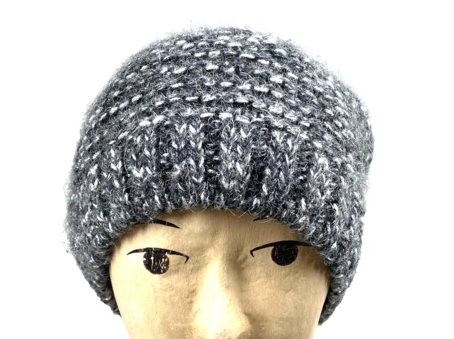Black Gray Silver metallic Slouch Hat Beanie Made In Italy Mohair Blend