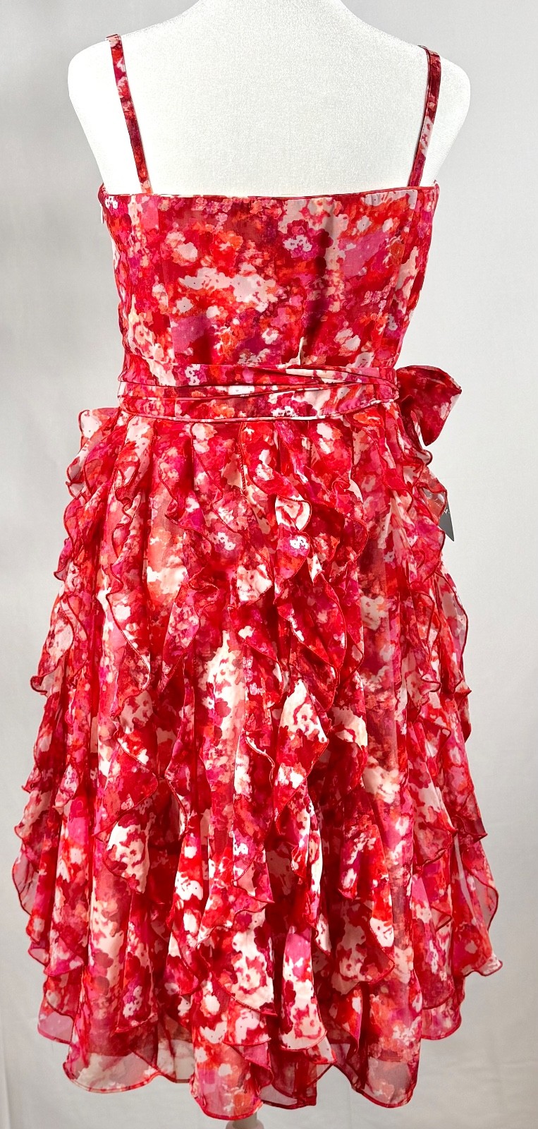 NWT White House Black Market Floral Waterfall Ruffle Chiffon Dress Pink Red Size