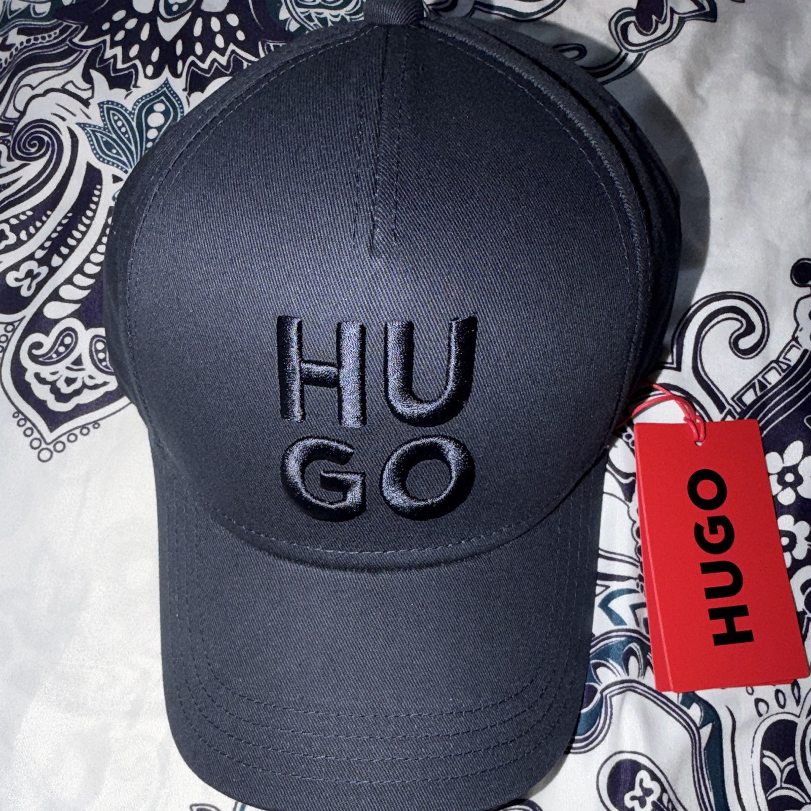 HUGO Men’s Navy Solid Adjustable Baseball Cap Hat, One Size Fits Most