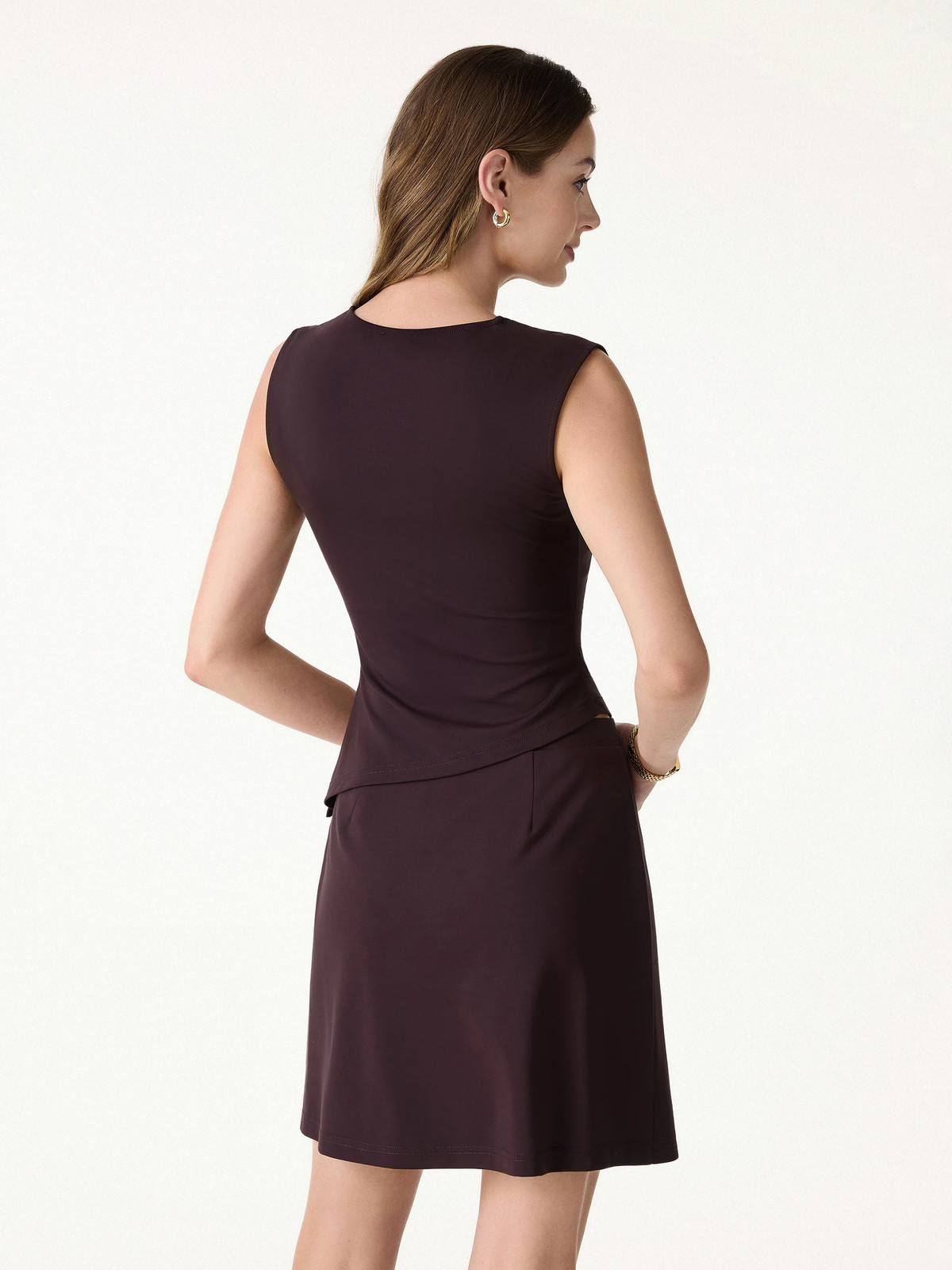2Pcs Set Tucked Asymmetrical Hem Top & High Rise Wide Leg Pant