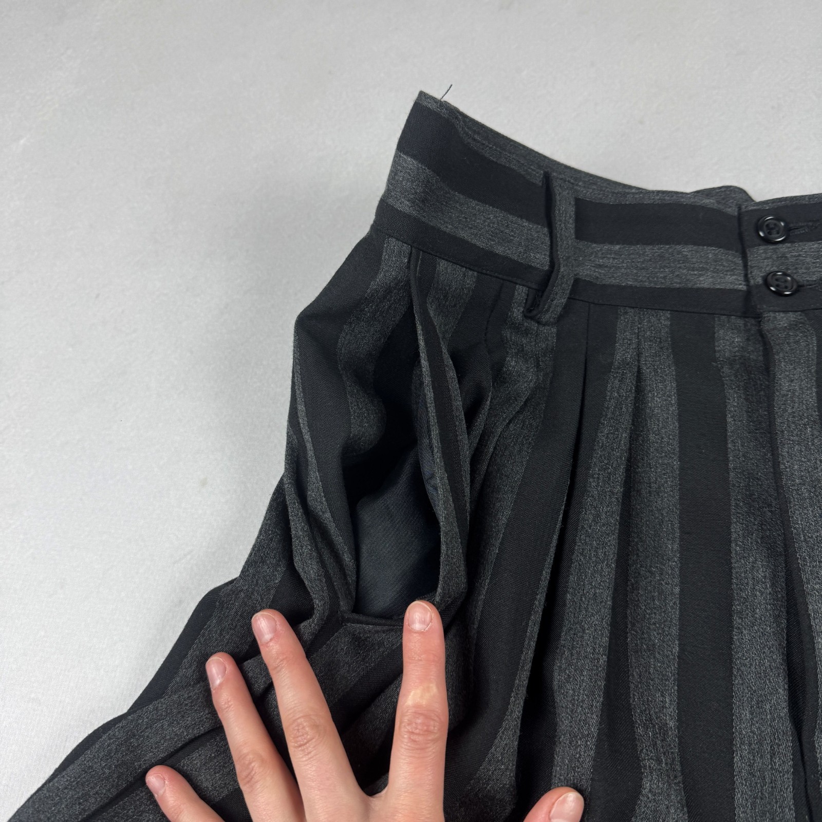 Vintage Black Gray Striped Balloon Trousers Baggy Avant Garde Pants
