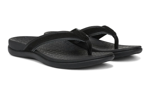 Vionic Women’s Tide 2.0 Toe Post Sandal, Black Suede