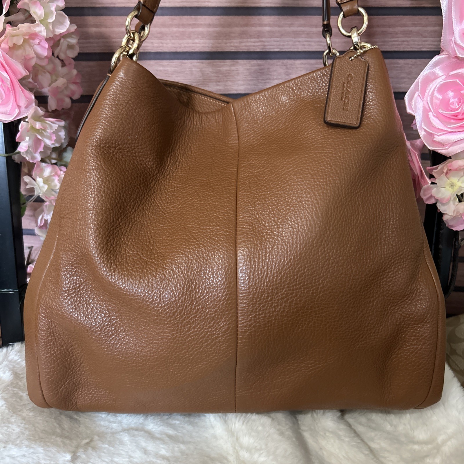 Coach Madison Phoebe 26224 Brown Pebbled Leather Hobo Shoulder Bag Purse