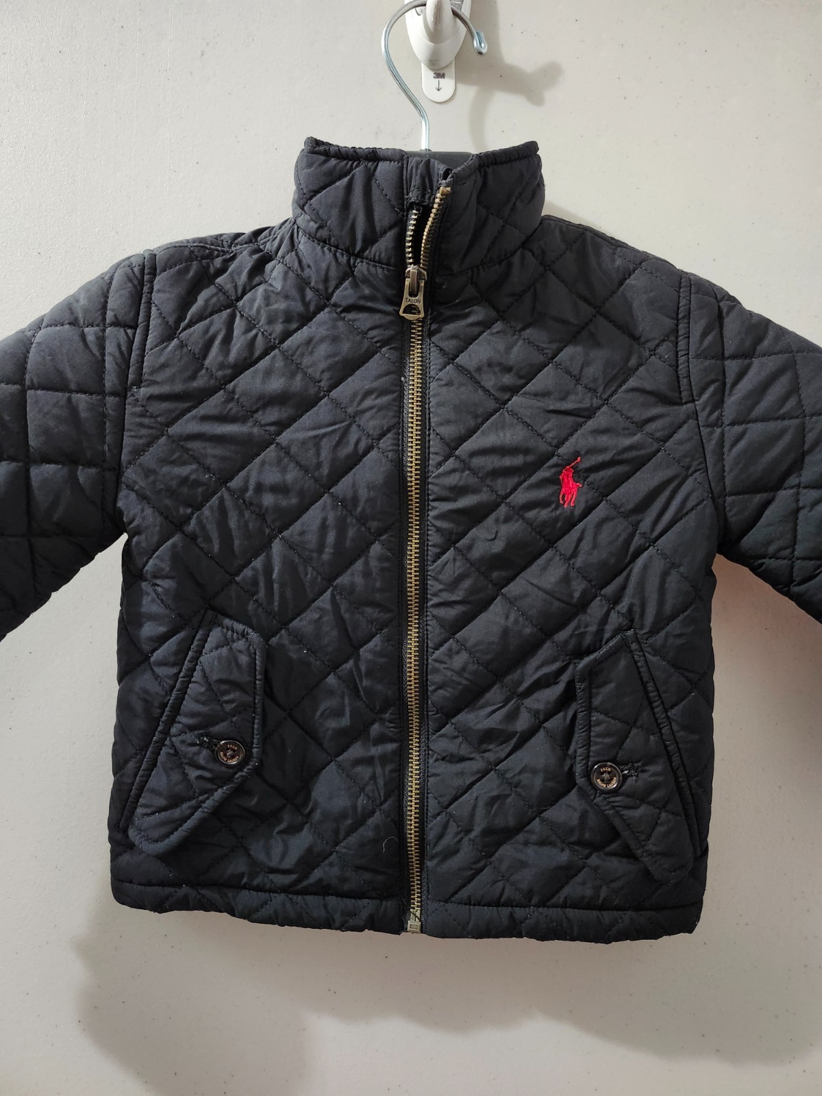 Polo Ralph Lauren Jacket Toddler 3T Black Quilted Puffer Full Zip High Neck Pony