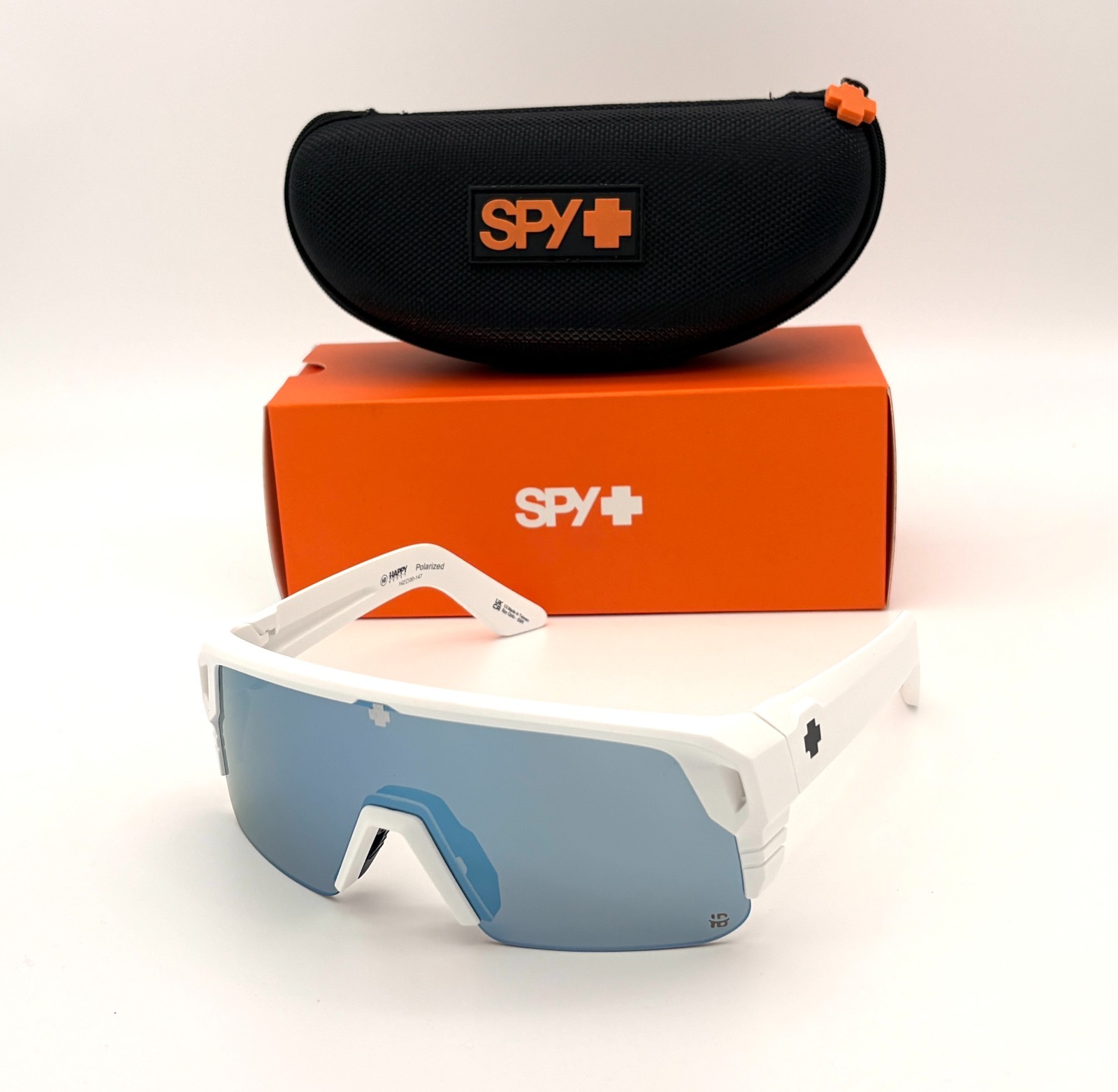 SPY MONOLITH Matte White / Happy Boost Ice Blue Polarized 142mm Sunglasses