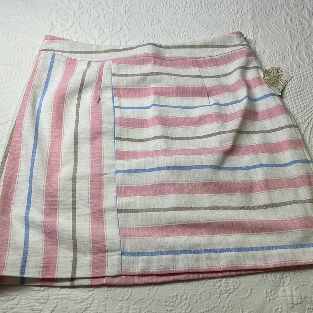 Altar’d State nwt pink blue white stripe hemp/cotton blend lined skirt sz med