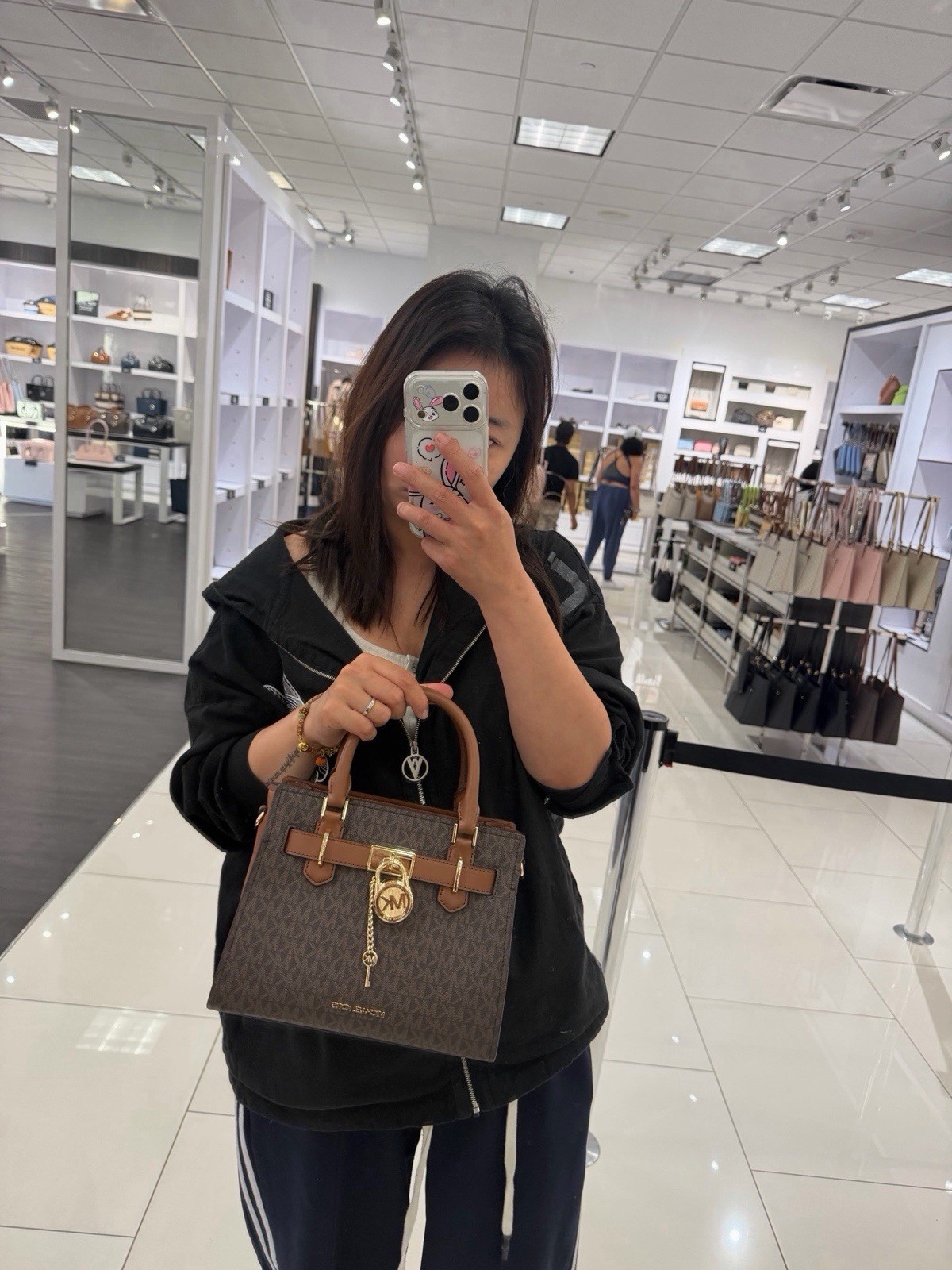 Michael Kors Brown Logo Satchel Top Handle Lock & Key Zip Gold Hardware Pockets