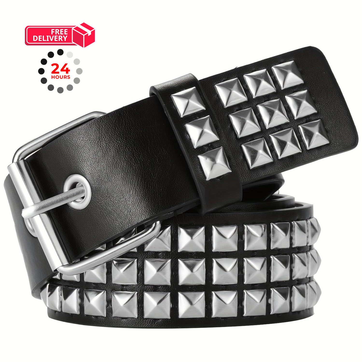Ulekuke Metal Punk Rock Rivet Studded Belt for Women Men, One Size, Black
