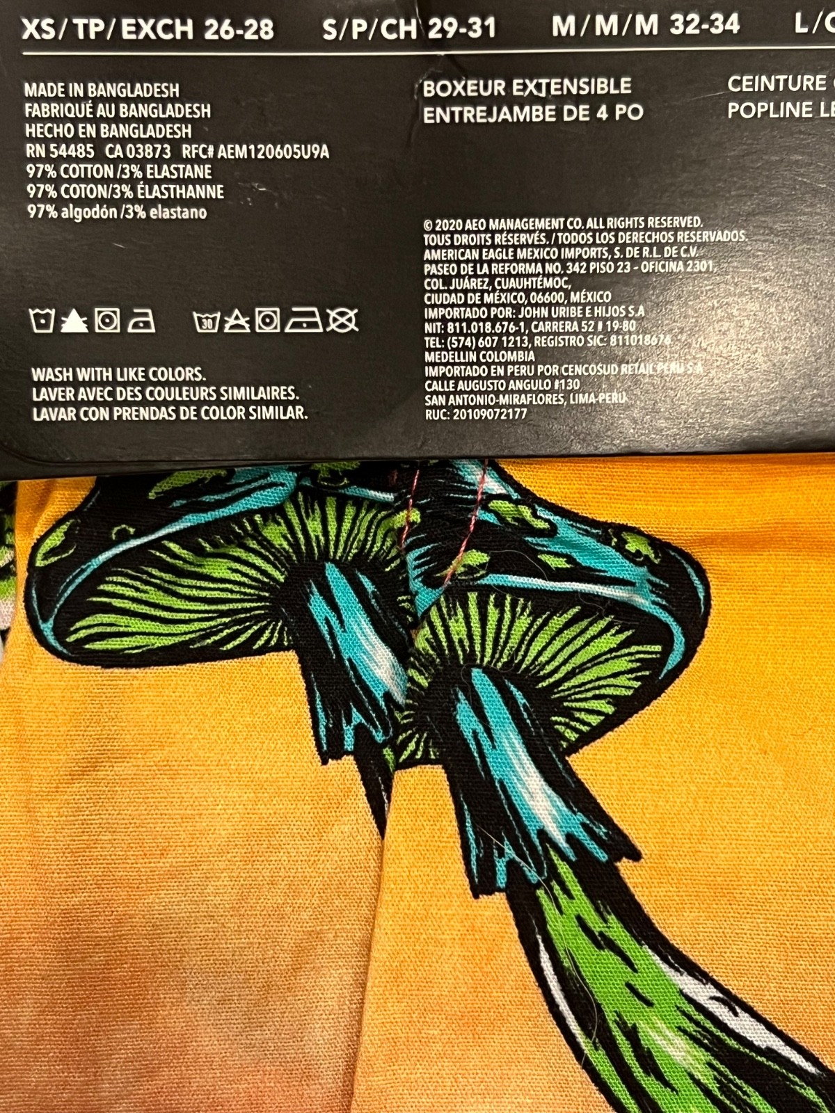 NWT AMERICAN EAGLE Stretch Boxer Sz XS-XL Orange Red Yellow Blue Mushrooms #92